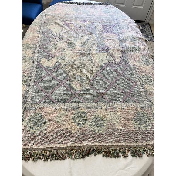 VTG Fitz And Floyd Santa Throw Woven Cotton Fringed Reverse Weave 67” x 52” - Picture 16 of 16